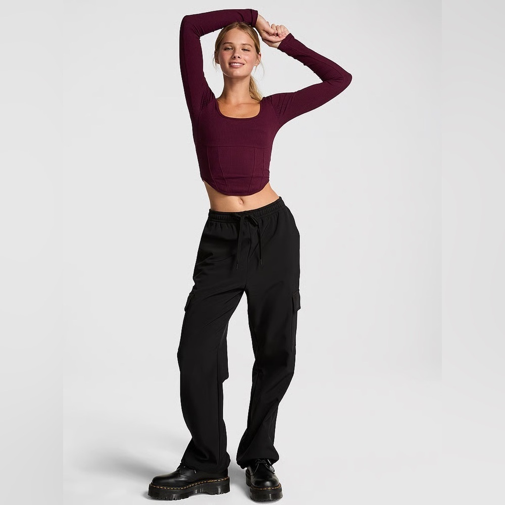 NWT PINK Victoria's Secret Black XXL Brushed Woven Cargo Pocket Pants